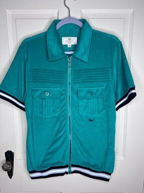 NWT The Hideout Clothing Green Terry Cloth Short-Sleeve Zip Polo Shirt Sz S